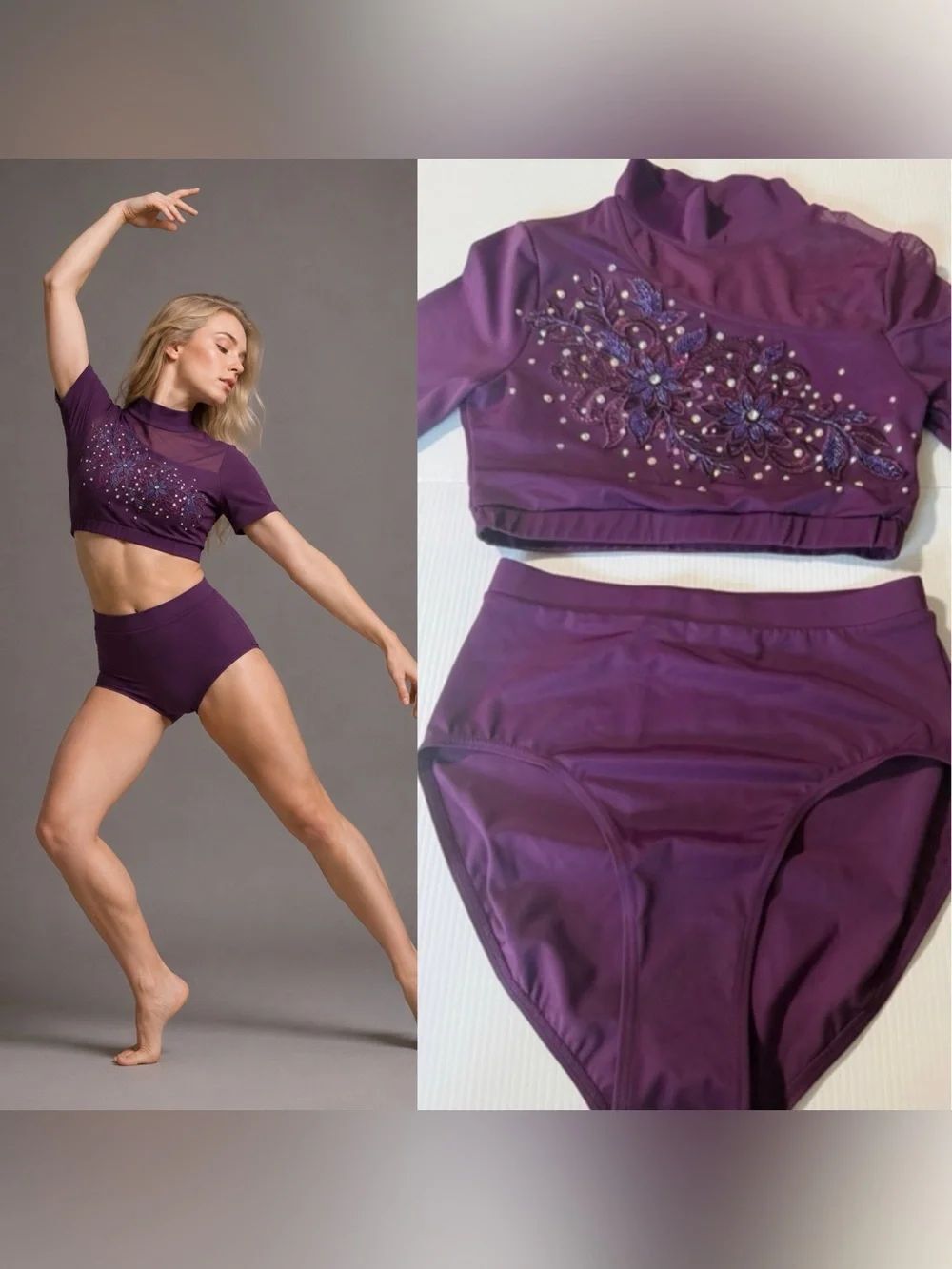 WEISSMAN contemporary Dance Costume purple 2 piece MT10998 mesh custom MA adult